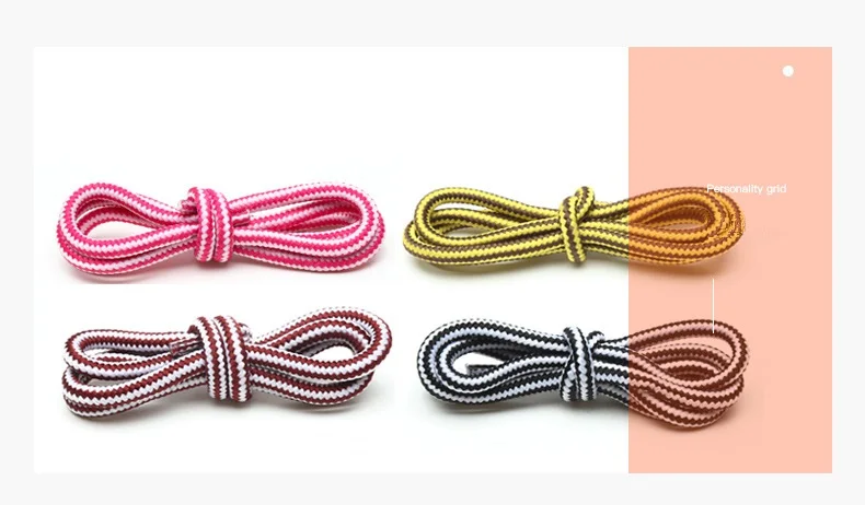1 Pair 4mm Two-color Striped Round Color Polyester Shoelaces For Work Shoes Martin Boots Leather Boots Shoe Laces 100/120/150CM