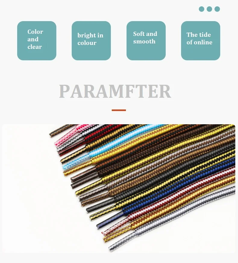 1 Pair 4mm Two-color Striped Round Color Polyester Shoelaces For Work Shoes Martin Boots Leather Boots Shoe Laces 100/120/150CM