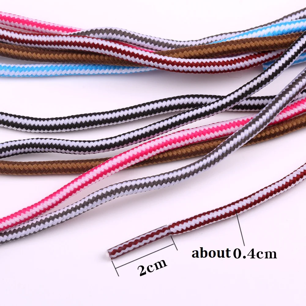 1 Pair 4mm Two-color Striped Round Color Polyester Shoelaces For Work Shoes Martin Boots Leather Boots Shoe Laces 100/120/150CM