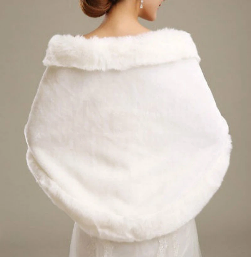 Womens Ladies Wedding Shawl Faux Fur Cashmere Bride Cape Winter Shrug Bolero White