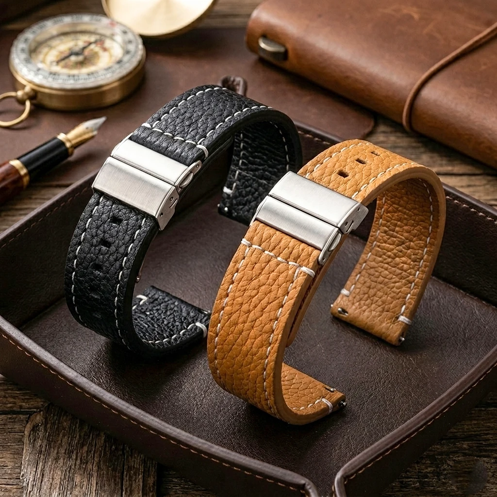 Soft Genuine Leather Smart Watch Band 18 20 22 24mm Women Men Cowhide Strap Brown Black Quick Release Watchband Bracelet