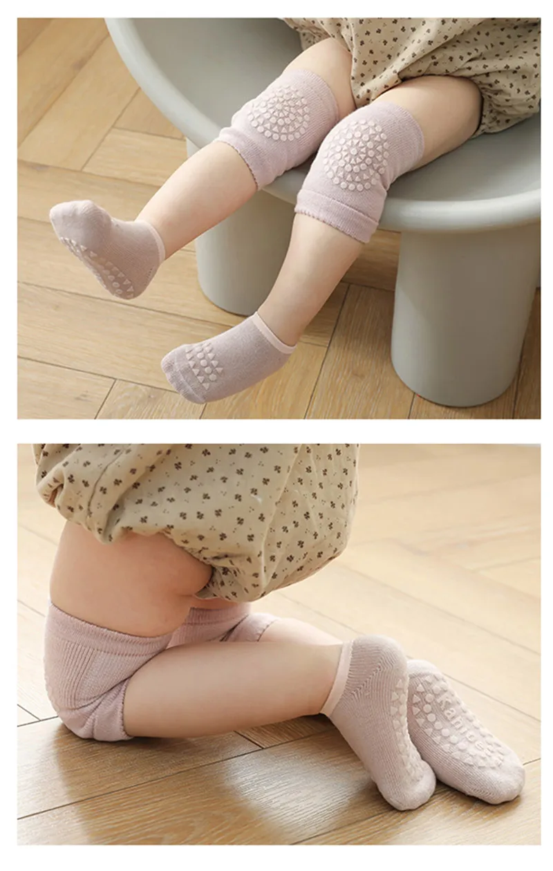 Baby Knee Pads Socks Set for Girls Boys Summer Solid Color Anti Slip Socks Kid Crawling Safety Floor Sock Leg Knee Protector