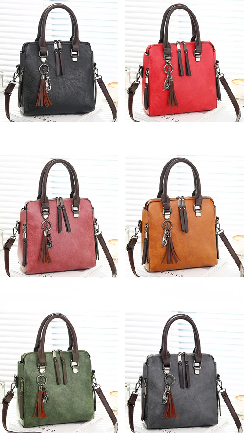 Vintage PU Leather Ladies HandBags Women Messenger Bags TotesTassel Designer Crossbody Shoulder Bag Boston Hand Bags Hot Sale