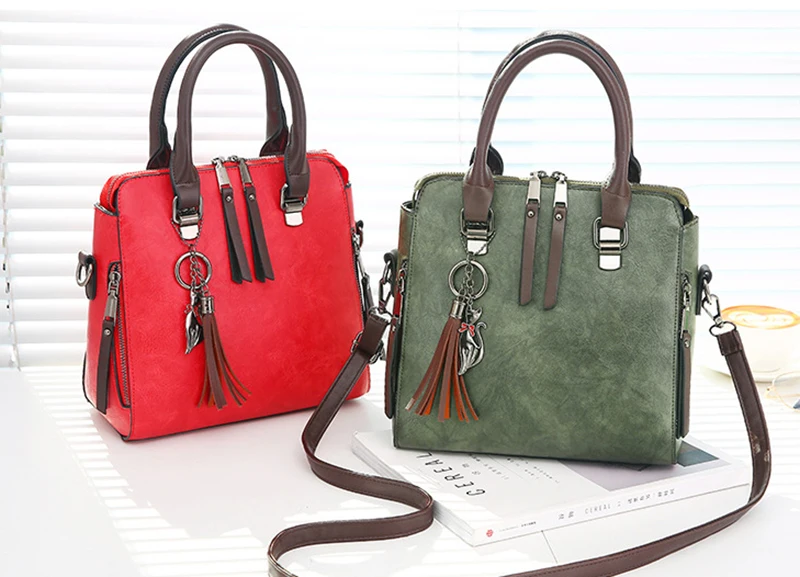 Vintage PU Leather Ladies HandBags Women Messenger Bags TotesTassel Designer Crossbody Shoulder Bag Boston Hand Bags Hot Sale