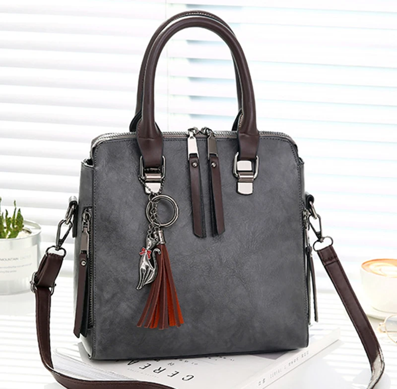 Vintage PU Leather Ladies HandBags Women Messenger Bags TotesTassel Designer Crossbody Shoulder Bag Boston Hand Bags Hot Sale