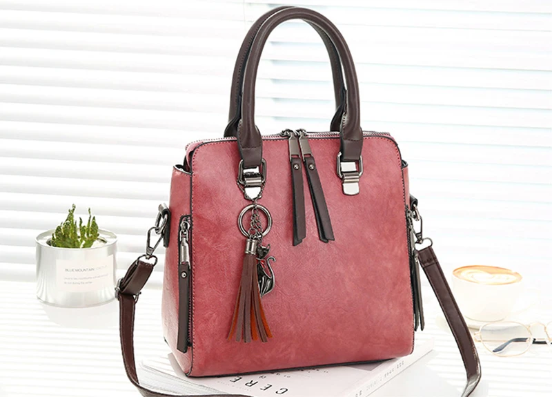 Vintage PU Leather Ladies HandBags Women Messenger Bags TotesTassel Designer Crossbody Shoulder Bag Boston Hand Bags Hot Sale