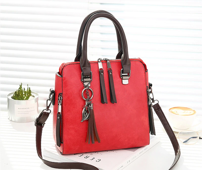 Vintage PU Leather Ladies HandBags Women Messenger Bags TotesTassel Designer Crossbody Shoulder Bag Boston Hand Bags Hot Sale