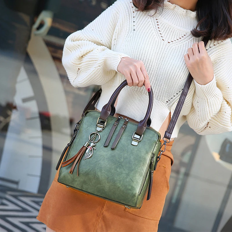 Vintage PU Leather Ladies HandBags Women Messenger Bags TotesTassel Designer Crossbody Shoulder Bag Boston Hand Bags Hot Sale