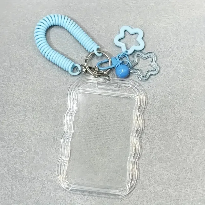 Heavy Duty Expandable ID Badge Holder Keychain Wrist Strap Clear PVC Anti-Theft Card Case Student Campus Xmas Stocking Stuffers