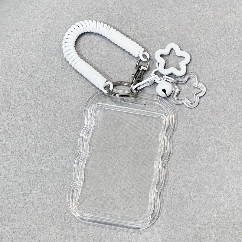 Heavy Duty Expandable ID Badge Holder Keychain Wrist Strap Clear PVC Anti-Theft Card Case Student Campus Xmas Stocking Stuffers