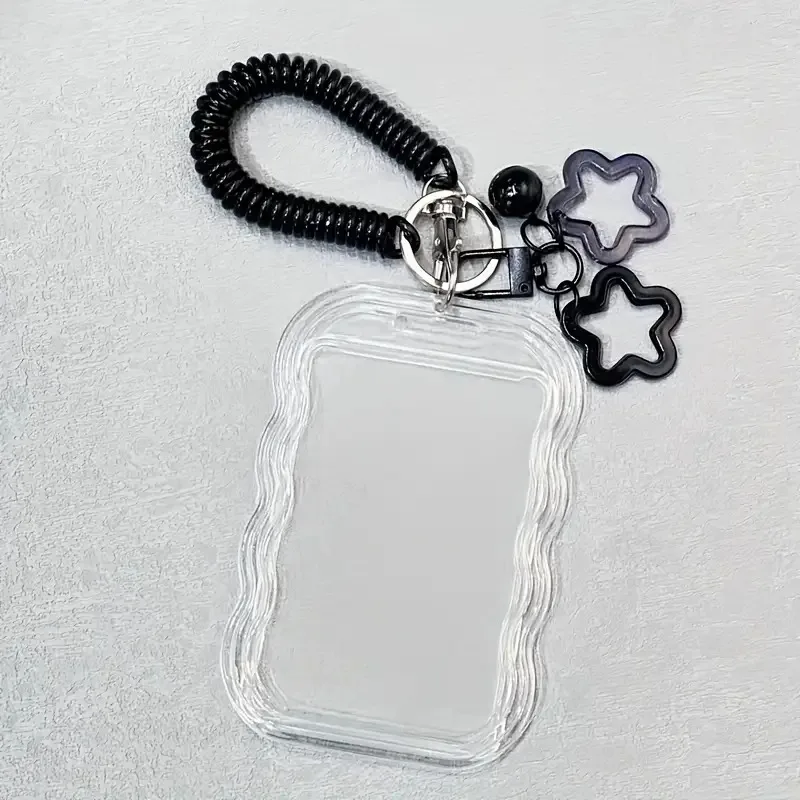 Heavy Duty Expandable ID Badge Holder Keychain Wrist Strap Clear PVC Anti-Theft Card Case Student Campus Xmas Stocking Stuffers