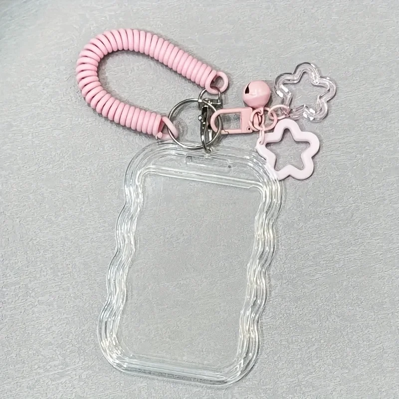 Heavy Duty Expandable ID Badge Holder Keychain Wrist Strap Clear PVC Anti-Theft Card Case Student Campus Xmas Stocking Stuffers