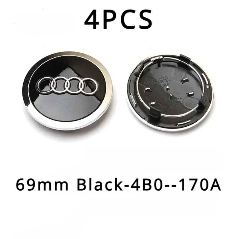 4pcs For Audi A3 A4 A5 A6 A7 A8 S4 S6 A1 A2 Q5 Suitable 60mm 61mm 68mm 69mm Automotive Wheel Hub Center Cover Replacement Badge