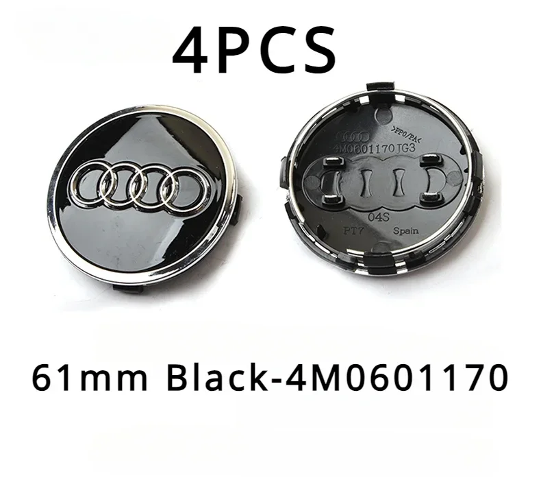 4pcs For Audi A3 A4 A5 A6 A7 A8 S4 S6 A1 A2 Q5 Suitable 60mm 61mm 68mm 69mm Automotive Wheel Hub Center Cover Replacement Badge