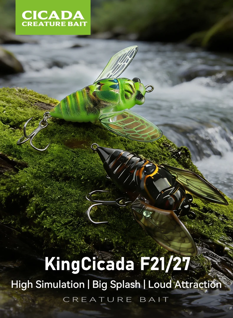 Kingdom Cicada Bionic Fishing Lure 21mm 27mm 1.6g 2.4g Floating Artificial Hard Crankbaits Bass Trout Pike Topwater Fishing