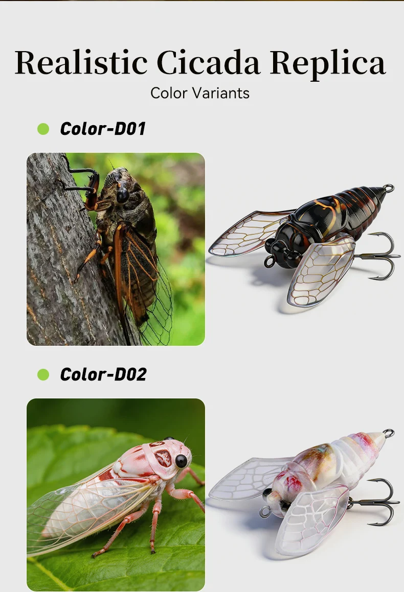 Kingdom Cicada Bionic Fishing Lure 21mm 27mm 1.6g 2.4g Floating Artificial Hard Crankbaits Bass Trout Pike Topwater Fishing