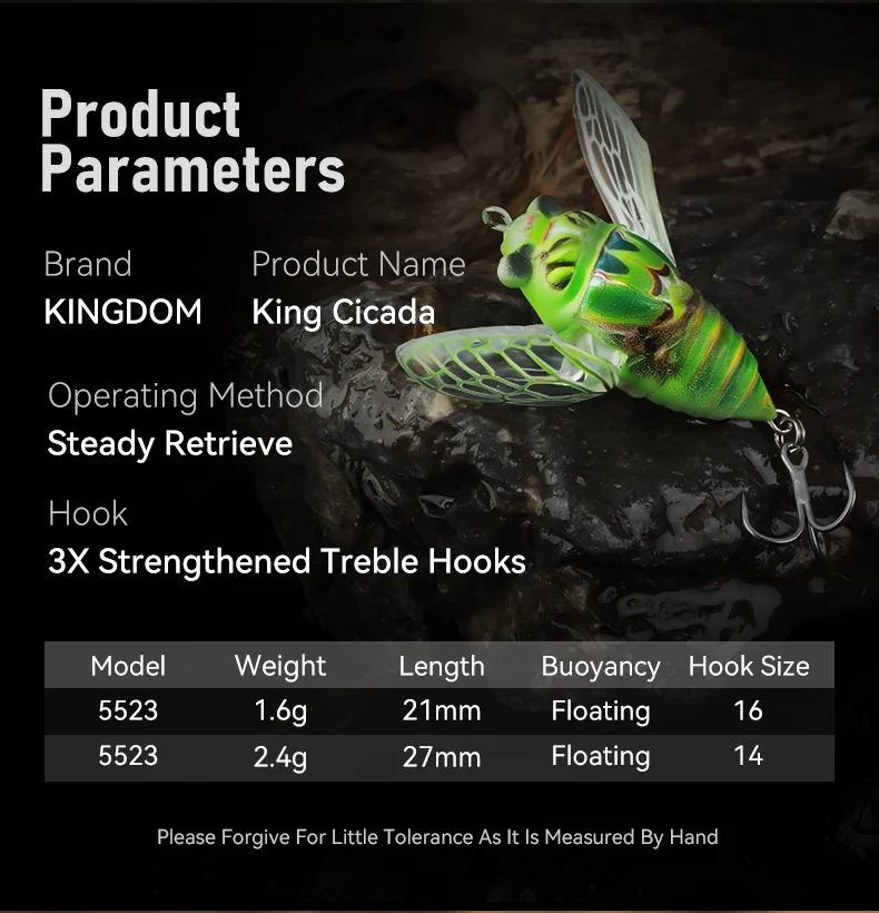 Kingdom Cicada Bionic Fishing Lure 21mm 27mm 1.6g 2.4g Floating Artificial Hard Crankbaits Bass Trout Pike Topwater Fishing