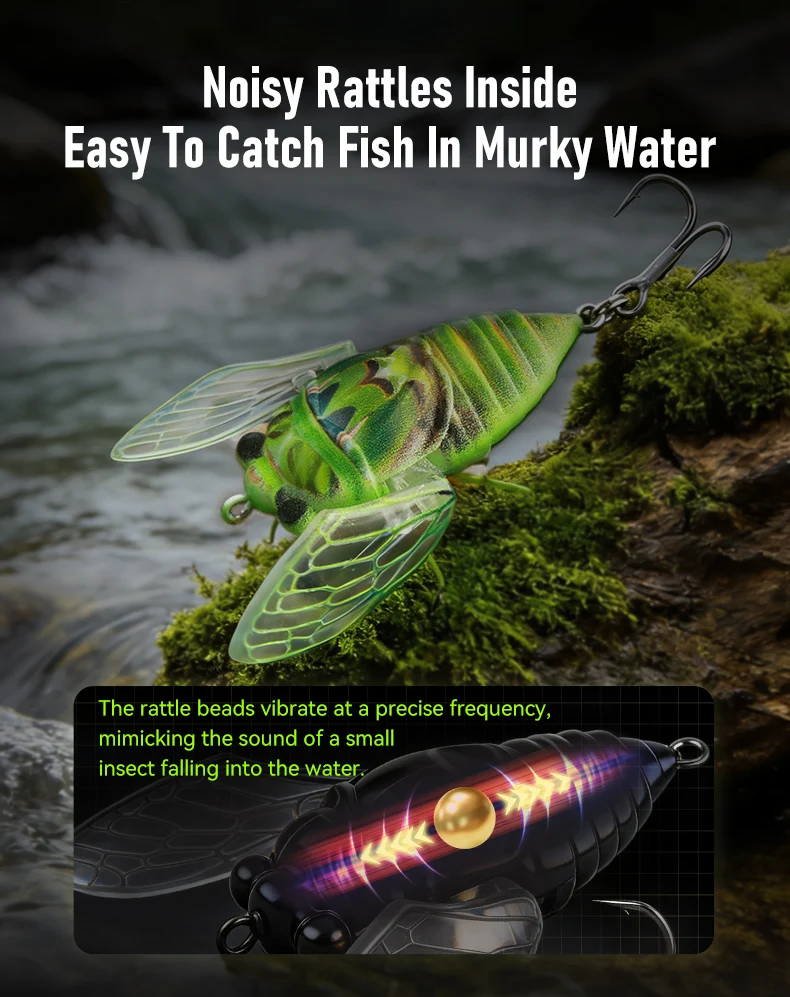 Kingdom Cicada Bionic Fishing Lure 21mm 27mm 1.6g 2.4g Floating Artificial Hard Crankbaits Bass Trout Pike Topwater Fishing