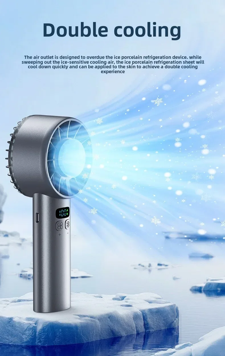 5200mAh Portable Handheld Fan with Double Ice Cooling, High-Speed Rechargeable USB Fan, Foldable Design