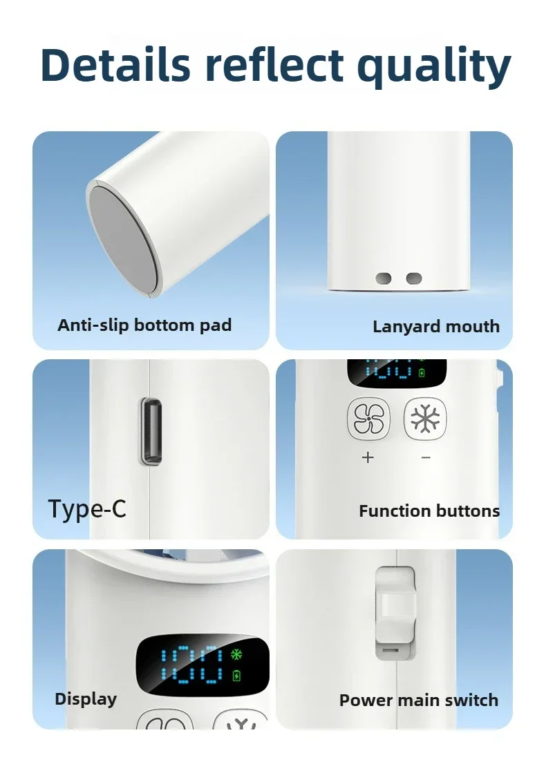 5200mAh Portable Handheld Fan with Double Ice Cooling, High-Speed Rechargeable USB Fan, Foldable Design