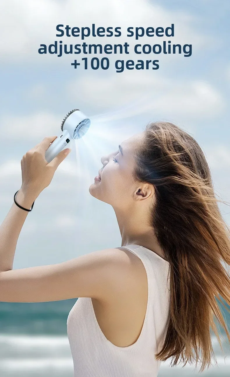 5200mAh Portable Handheld Fan with Double Ice Cooling, High-Speed Rechargeable USB Fan, Foldable Design
