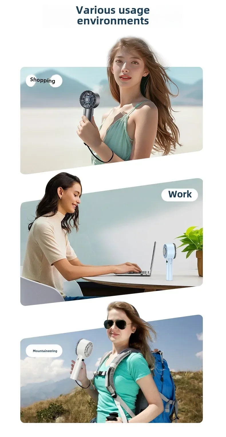 5200mAh Portable Handheld Fan with Double Ice Cooling, High-Speed Rechargeable USB Fan, Foldable Design