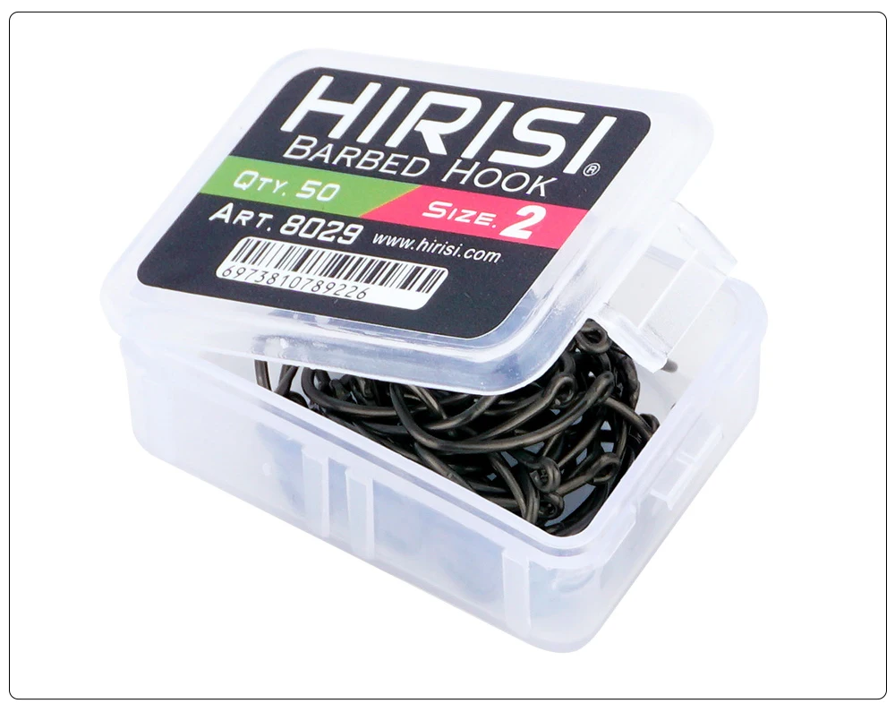 Hirisi 50/100pcs PTFE Coated Carp Fishing Hooks With Eye Micro Barbed High Carbon Steel 8029 Fishing Accessories Spliceable Box