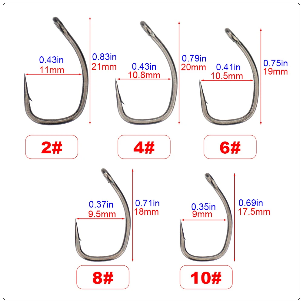 Hirisi 50/100pcs PTFE Coated Carp Fishing Hooks With Eye Micro Barbed High Carbon Steel 8029 Fishing Accessories Spliceable Box