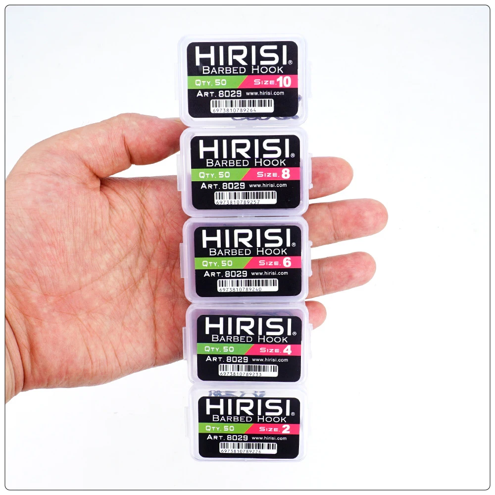 Hirisi 50/100pcs PTFE Coated Carp Fishing Hooks With Eye Micro Barbed High Carbon Steel 8029 Fishing Accessories Spliceable Box