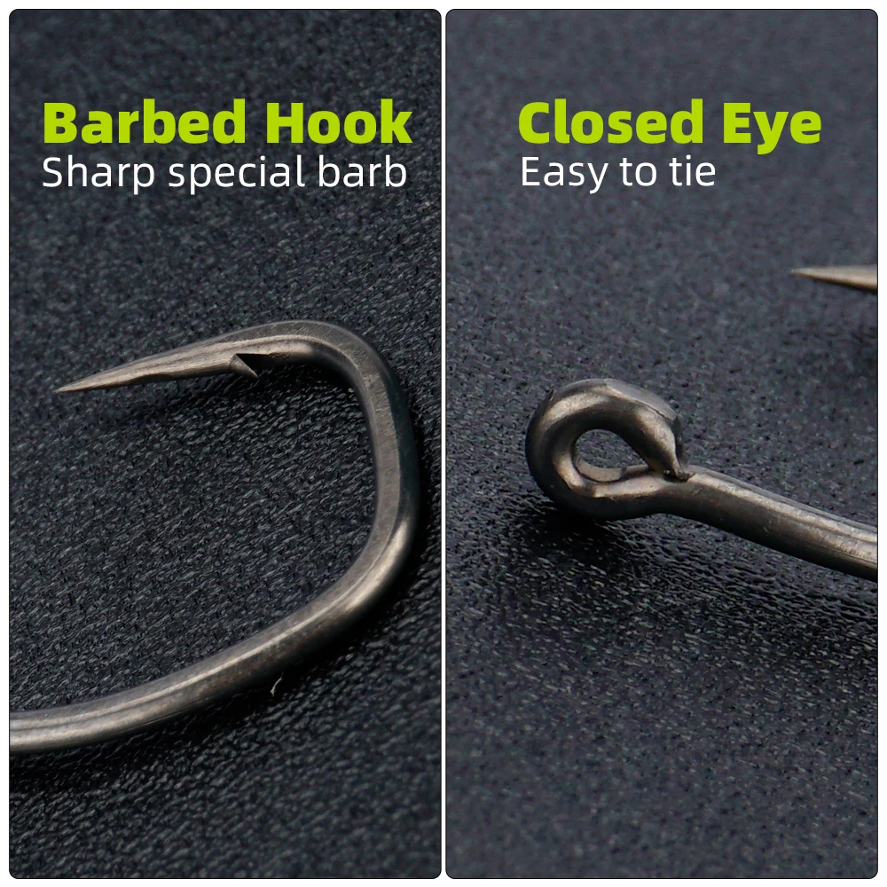 Hirisi 50/100pcs PTFE Coated Carp Fishing Hooks With Eye Micro Barbed High Carbon Steel 8029 Fishing Accessories Spliceable Box