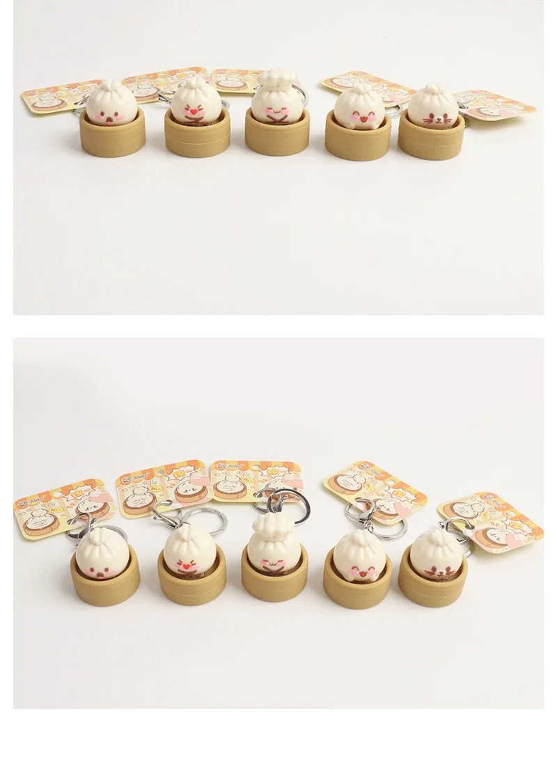 1-8PCS Cute Steamed Bun Squeeze Keychain Realistic Dimsum Design Soft Slow Rebound Decompression Fidget Stress Relief Toy