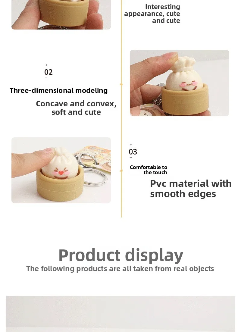 1-8PCS Cute Steamed Bun Squeeze Keychain Realistic Dimsum Design Soft Slow Rebound Decompression Fidget Stress Relief Toy