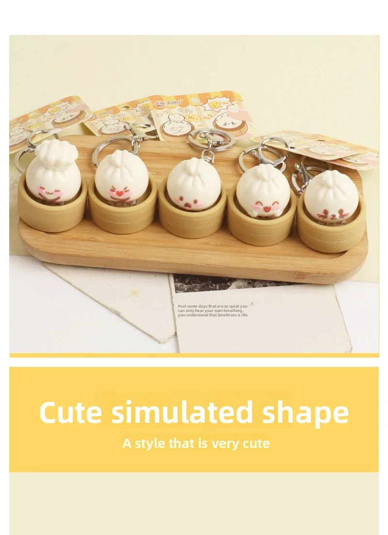 1-8PCS Cute Steamed Bun Squeeze Keychain Realistic Dimsum Design Soft Slow Rebound Decompression Fidget Stress Relief Toy