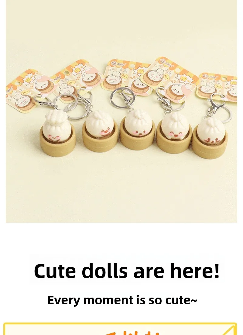 1-8PCS Cute Steamed Bun Squeeze Keychain Realistic Dimsum Design Soft Slow Rebound Decompression Fidget Stress Relief Toy
