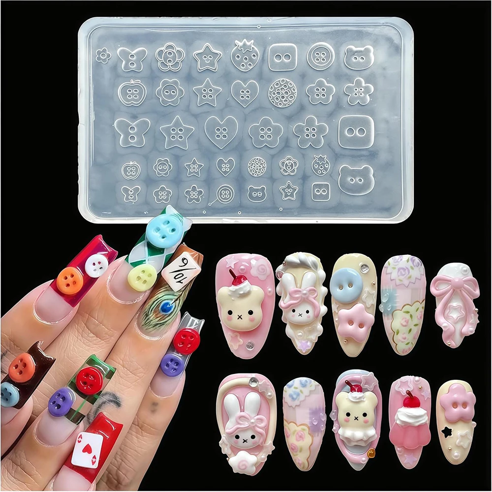Manicure Multi Shapes Button Small Model 3D Buttons Nail Art Mold Silicone Cute Nail Charms Tool Women DIY Resin Buckle Supplies