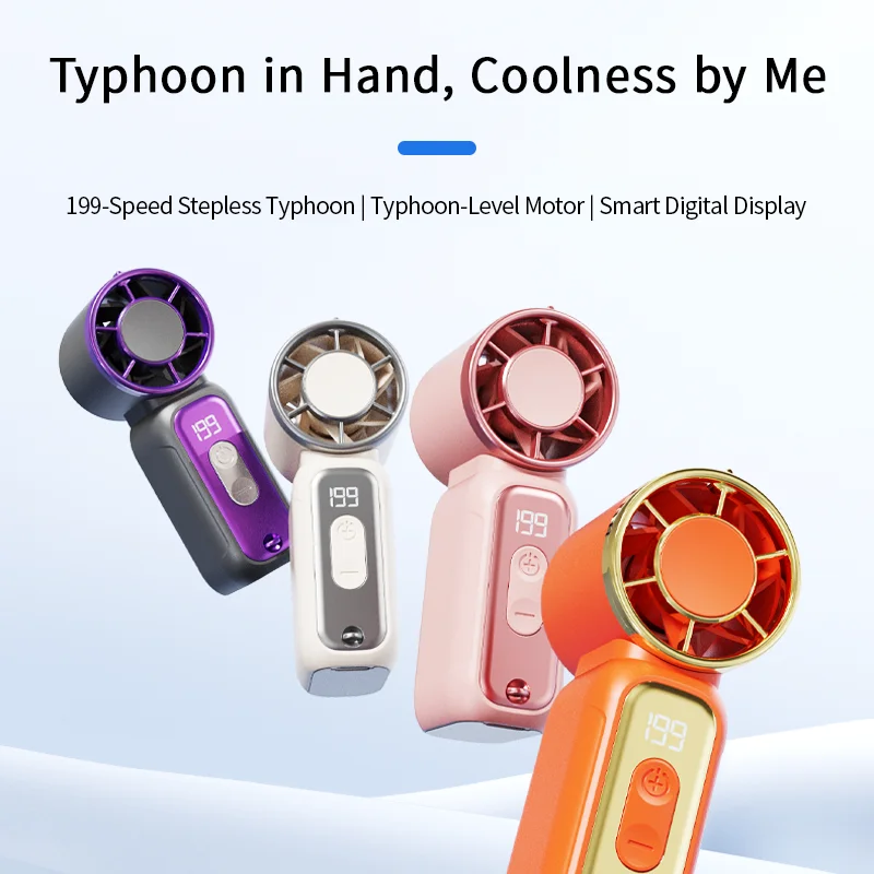 Super Mini Rechargeable Handheld Fan Powerful Wind Ultra-Quiet Fan Digital Display Portable Small Fan