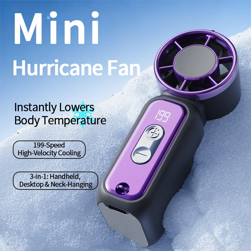 Super Mini Rechargeable Handheld Fan Powerful Wind Ultra-Quiet Fan Digital Display Portable Small Fan