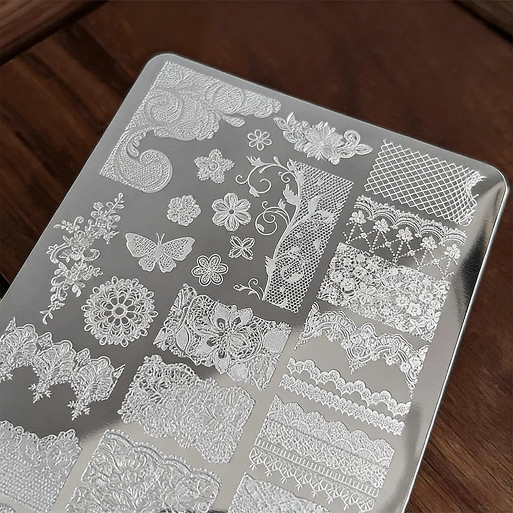1 Sheet Elegant Lace Nail Art Stamping Plate Vintage Floral & Butterfly Pattern Nail Stencil Reusable Steel Nail Stamp Template#