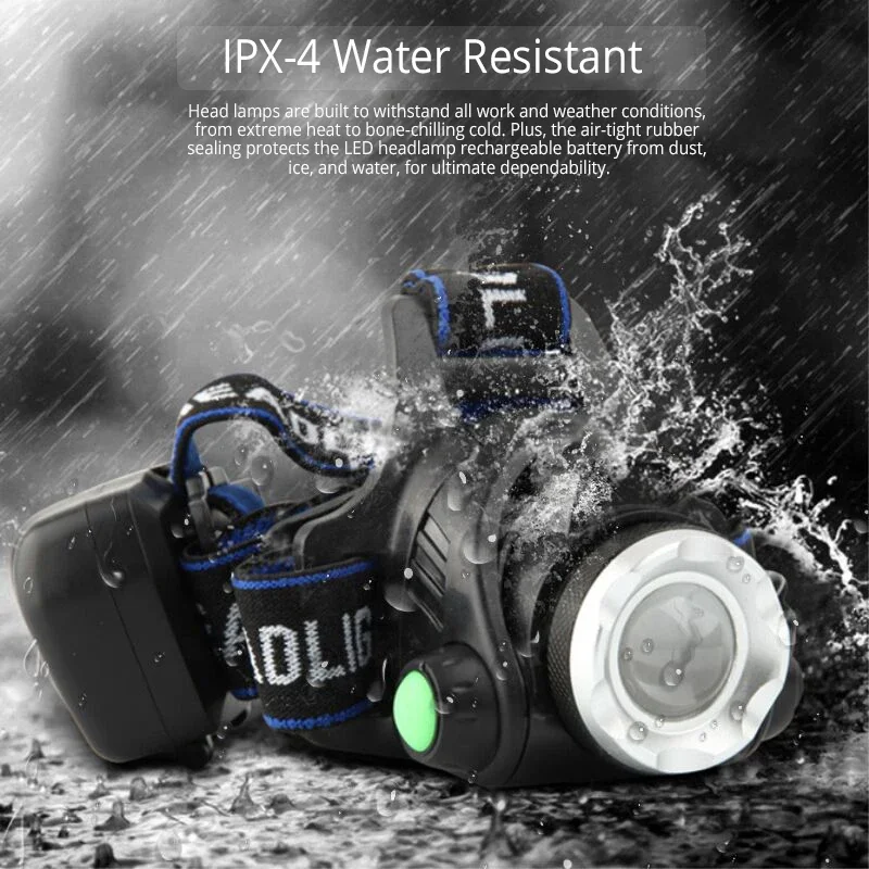 Rechargeable Powerful LED Headlamp with Zoomable Headlight - Outdoor Waterproof High Lumen Work Head Light use 18650 battery