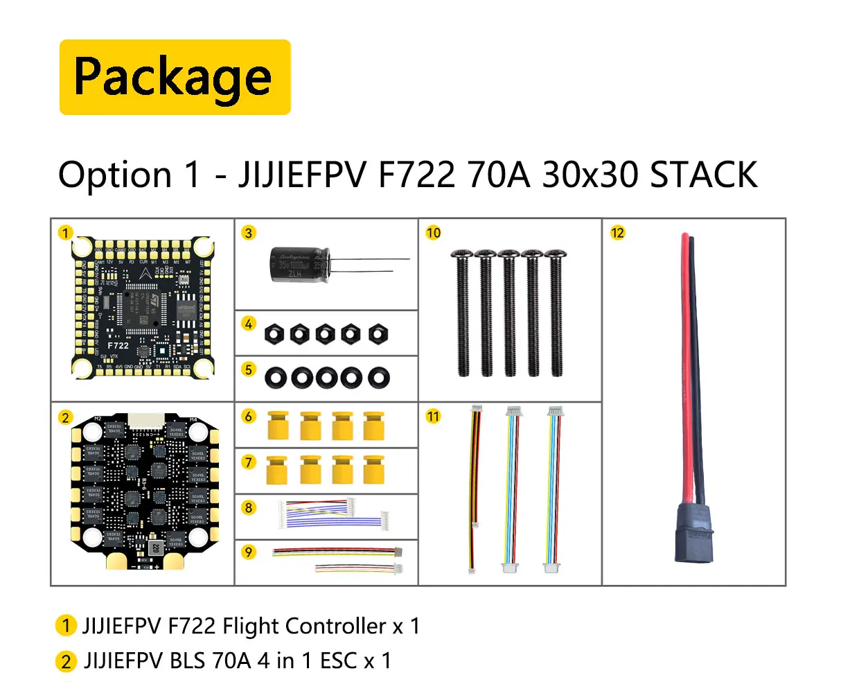 JIJIEFPV F722 70A Stack ICM42688P F722 Flight Controller BLHELI_S 70A 4in1 ESC 30.5X30.5mm 3-8S for FPV Freestyle Drones Parts