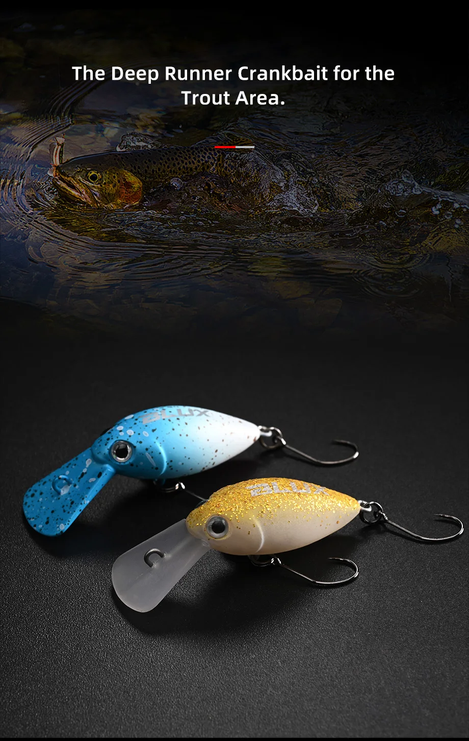 ALLBLUE MOCA DR SS Crankbait 30mm 2.3g Slow Sinking Wobbler Trout Fishing Lure Freshwater Crank Minnow Artificial Hard Bait