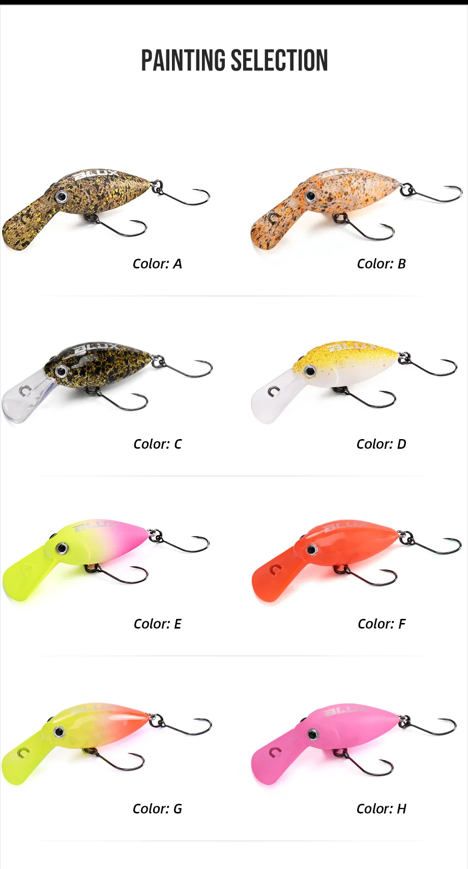 ALLBLUE MOCA DR SS Crankbait 30mm 2.3g Slow Sinking Wobbler Trout Fishing Lure Freshwater Crank Minnow Artificial Hard Bait