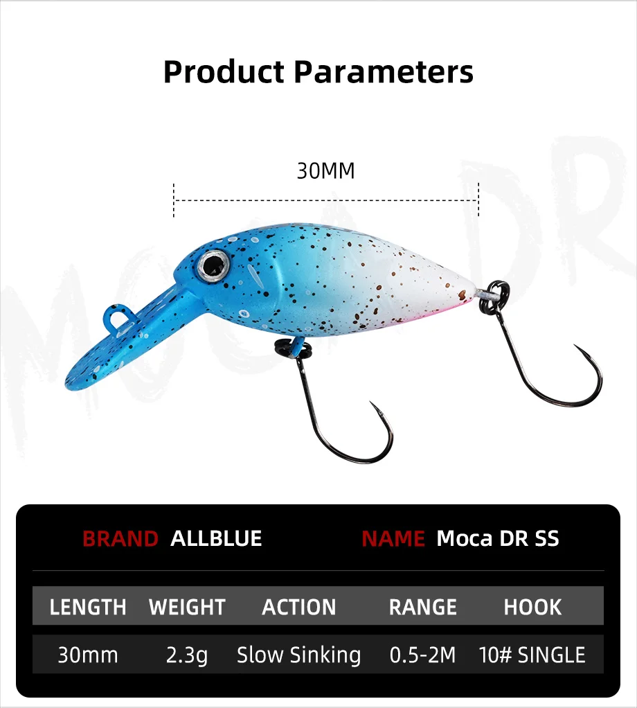 ALLBLUE MOCA DR SS Crankbait 30mm 2.3g Slow Sinking Wobbler Trout Fishing Lure Freshwater Crank Minnow Artificial Hard Bait