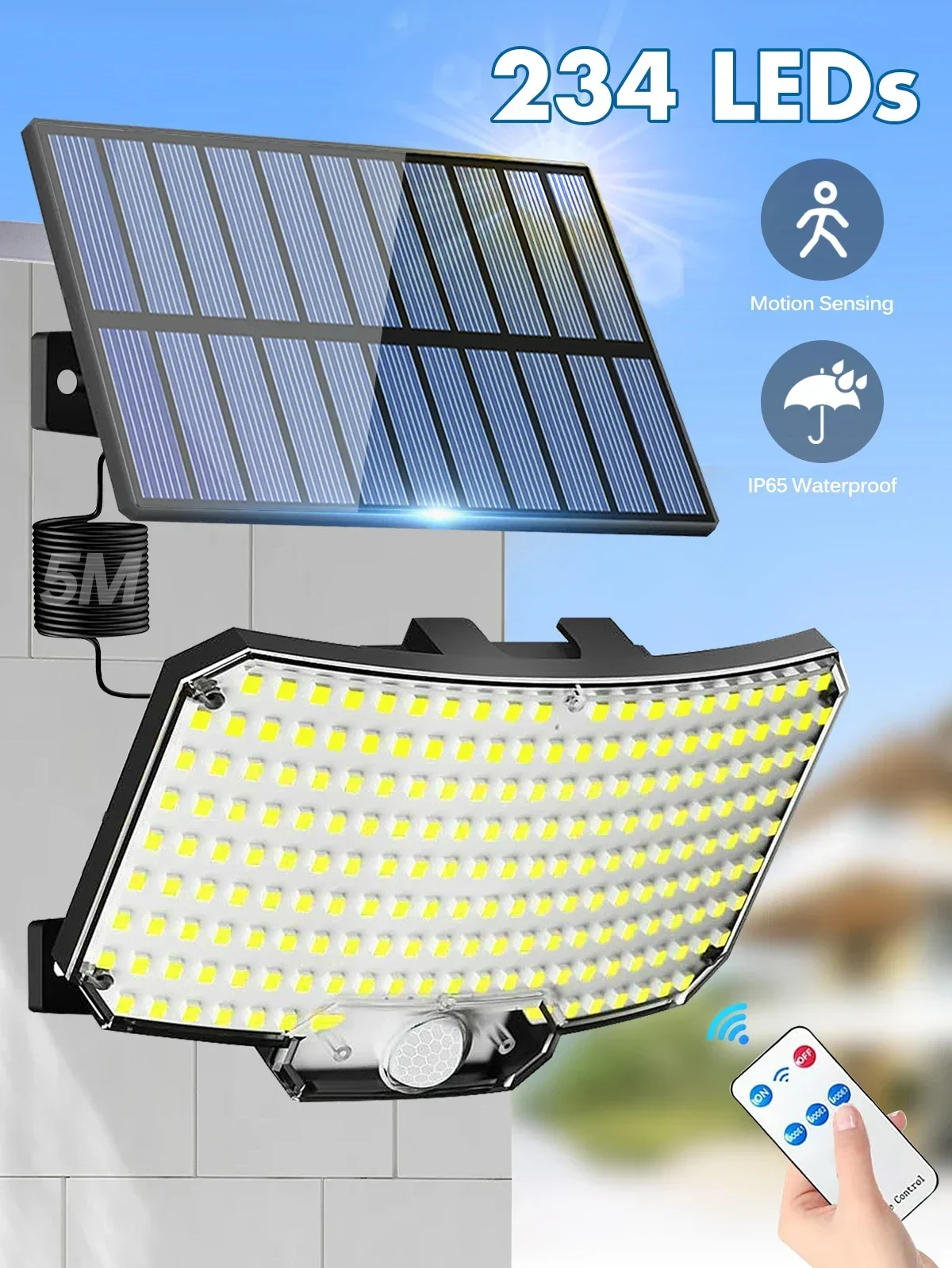 Outdoor LED Solar Light Super Bright Motion Sensor Strong Power LED Garden Wall Lamp IP65 Waterproof 3 Working Mode Porch Lights