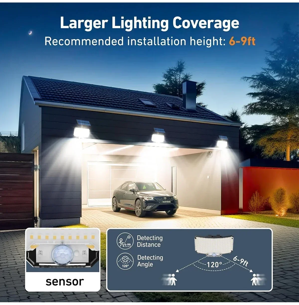 Outdoor LED Solar Light Super Bright Motion Sensor Strong Power LED Garden Wall Lamp IP65 Waterproof 3 Working Mode Porch Lights