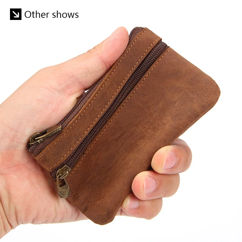 New Cow Leather Men's And Women's Change Vintage Coin Bag Headphone Purse Storage Mini Bag For Man And Woman