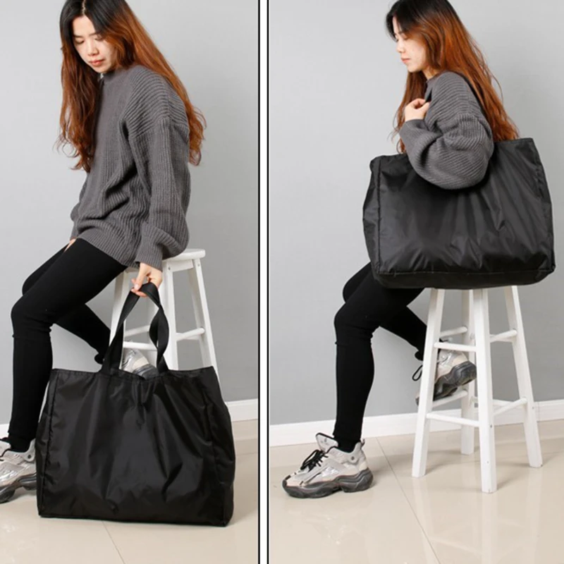 Shopping Bags Solid Color Zipper Large Capacity Grocery Totes Washable Reusable Simple Outdoor Heavy Duty New Fashion Bag