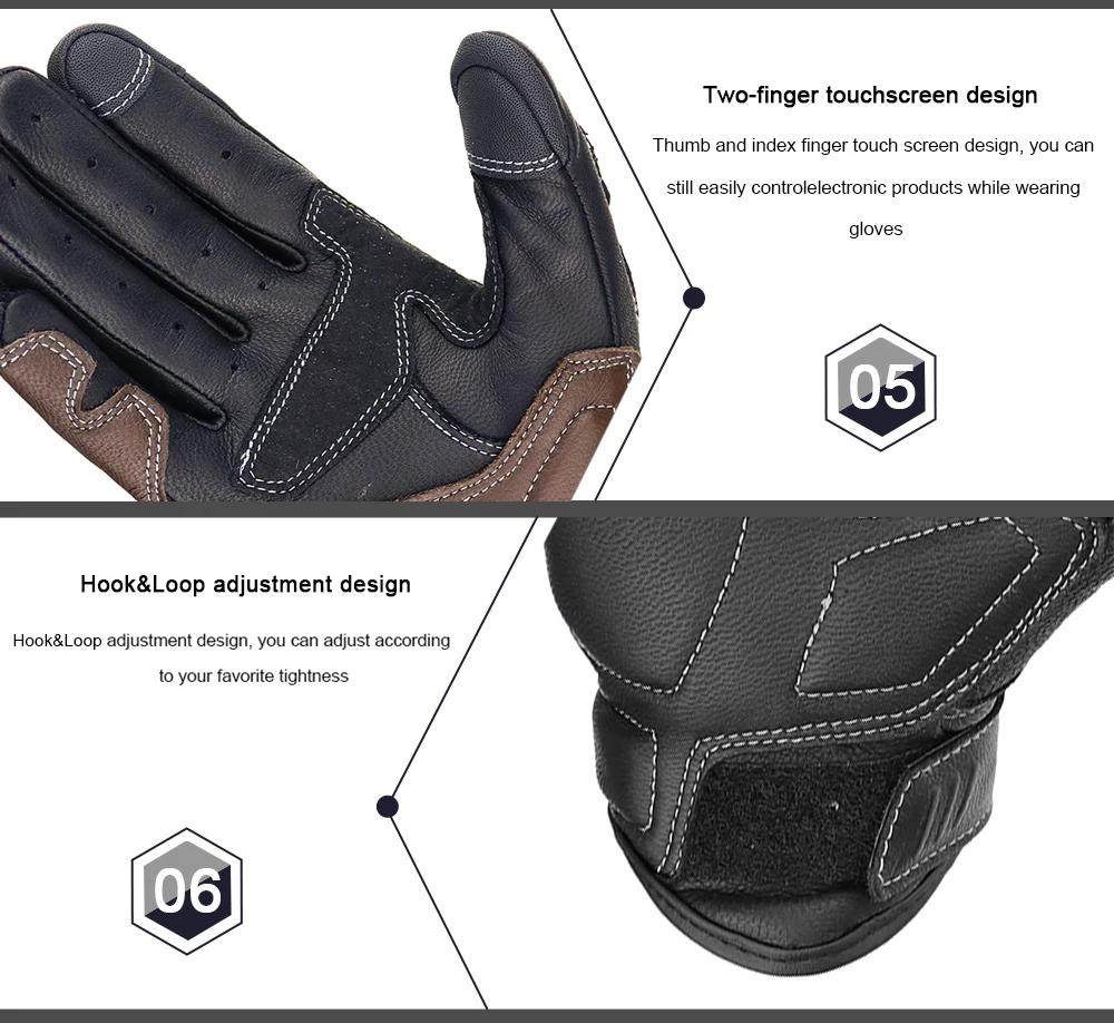 Vintage Motorcycle Gloves Genuine Leather Motorbike Road Racing Glove Retro Men Protective Gears CE Approved Touch Screen