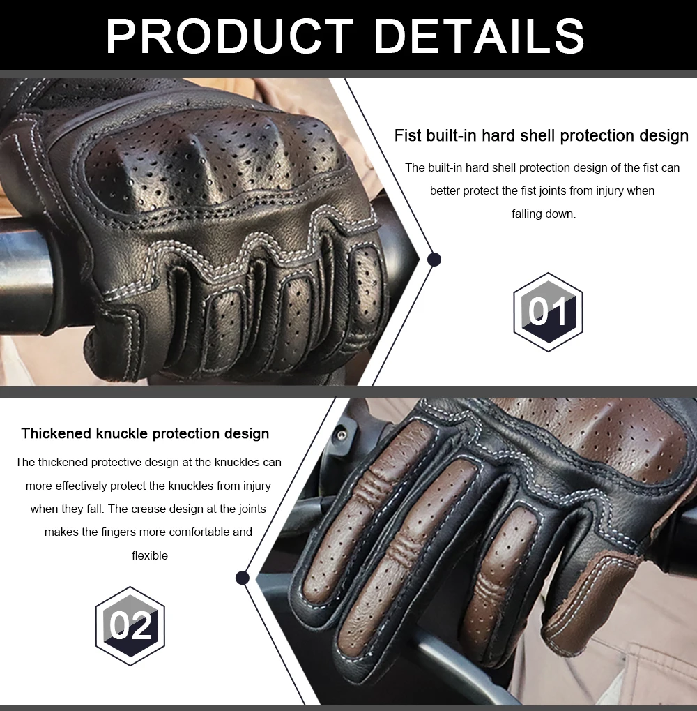 Vintage Motorcycle Gloves Genuine Leather Motorbike Road Racing Glove Retro Men Protective Gears CE Approved Touch Screen