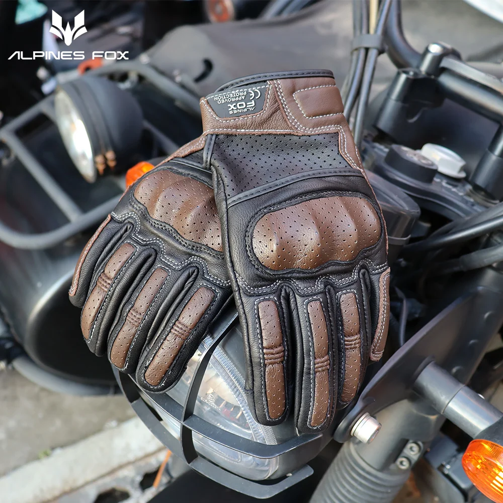 Vintage Motorcycle Gloves Genuine Leather Motorbike Road Racing Glove Retro Men Protective Gears CE Approved Touch Screen